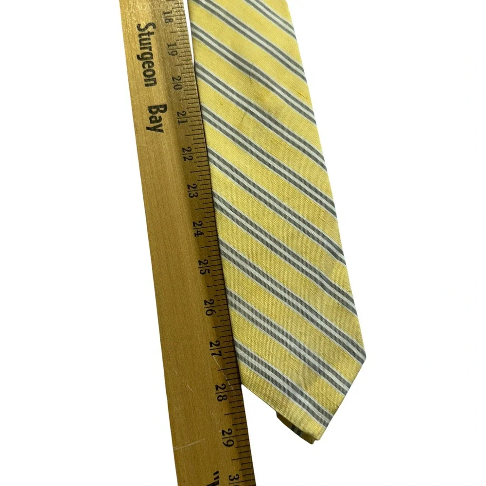Brooks Brothers Silk Linen Tie Mens OS Yellow Grey Striped Preppy Ivy League